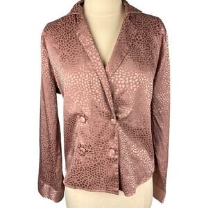 NWOT ASOS Satin Silk Pink Jacquard Animal Print Blouse Sz 6 Long Sleeve Shirt